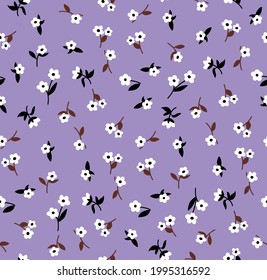 Hand drawn ditsy floral pattern, vector.