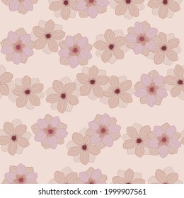 Patrón sin fisuras dibujado a mano con formas de flor de capucha de anémona al azar. Colores pastel rosados. Ilustración vectorial para impresiones textiles estacionales, tela, carteles, telas de fondo y papel pintado.