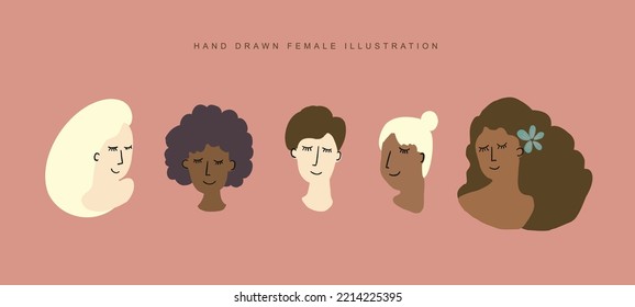 Hand drawn diversity women in cellection