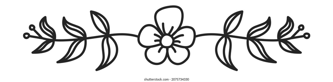 Hand drawn divider with flower and leaves. Decorative separator