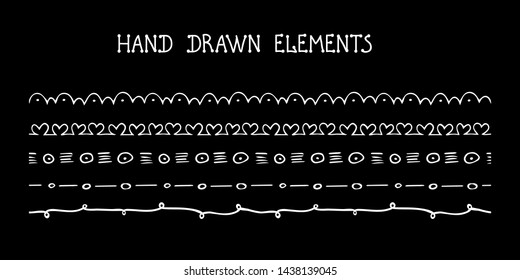 Hand drawn divider line.Vector.Doodle style. Seamless pattern brushes on black background for web,frames,borders,photo,paper, card,invitation
