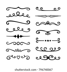 Hand drawn dividers, border lines. Set of vector design elements.