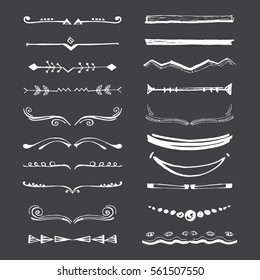 Hand drawn dividers and borders. Lines drawn with ink. Vector decorative elements. Templates of symbols for use in design.
