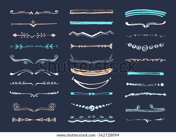 Hand
drawn dividers and borders. Lines drawn with ink. Vector decorative
elements. Templates of symbols for use in
design.