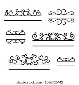 Separadores dibujados a mano. Líneas rotas. Dividir fotogramas. Divisor de texto. Monogramas de buzón. Bordes de líneas de vintage