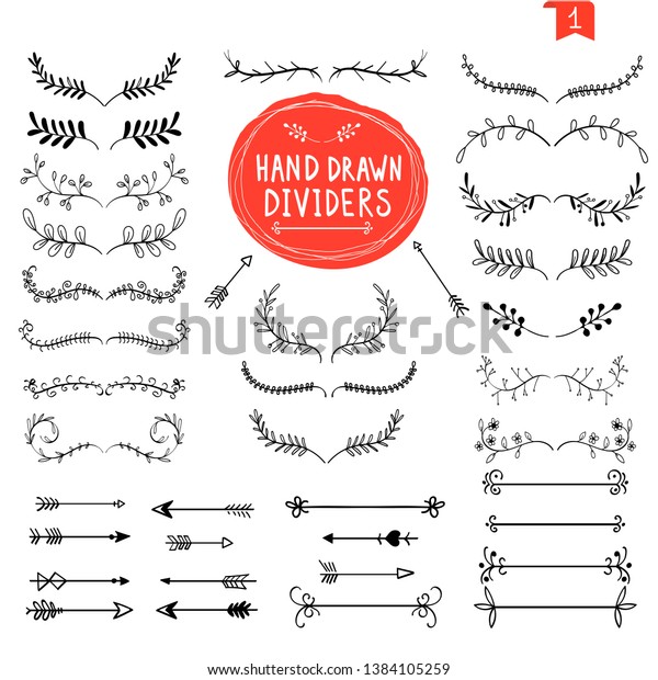 Hand drawn dividers. Line design\
elements vintage borders. Calligraphic ornate decoration. Retro\
divider, separator vector set Doodle design\
elements.