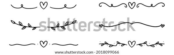 Hand drawn dividers set.\
Doodle dividers in black. Handwritten decoration vector. Hand-drawn\
frame with leaf and heart. Sketch style. Stock vector EPS\
10.