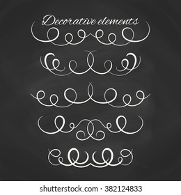 Hand drawn dividers set on chalkboard. Decorative borders set. Ornamental decorative elements. Vector ornate elements design. 