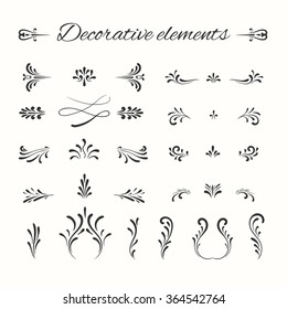 Hand drawn dividers set. Ornamental decorative elements. Vector ornate elements design. Flourish decorative frame.