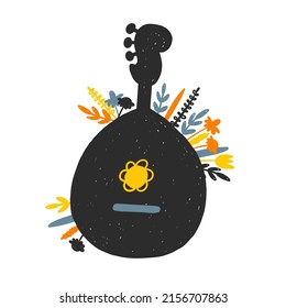 Hand drawn djembe silhouette with flowers. Folk music concert vector banner template. Cultural entertainment. Musical instrument with notes. Shop, store poster design idea