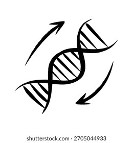 Hand Drawn DNA Double Helix with Circular Arrows for Science and Genetic