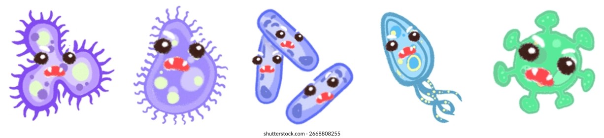 Hand Drawn DNA and Germ Character Illustration for Science Posters and Kids Graphics