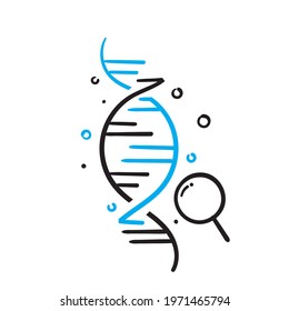 hand drawn dna with magnifying glass symbol illustration vector