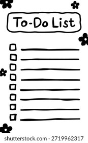 A hand drawn to do list checklist illustration featuring simple decorative accents and clean lines. Ideal for planners, journals, productivity layouts, and note designs.