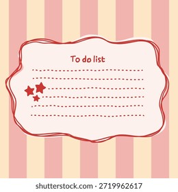 Uma mão desenhada para fazer a ilustração da lista com uma nota enquadrada e fundo listrado suave. Ideal para planejadores, periódicos, artigos de papelaria e projetos de organização de estilo de vida.
