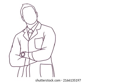 hand drawn doctor standing with crossed arm illustration