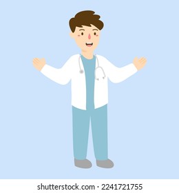 Hand drawn doctor wearing white coat illustration