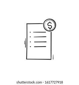 hand drawn document with dollar currency symbol for Bill, Invoice, Payment, Medical bill, Banking transaction receipt, Online shopping invoice, Procurement expense, with doodle style isolated