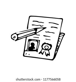 Hand drawn document doodle icon. Hand drawn black sketch. Sign symbol. Decoration element. White background. Isolated. Flat design. Vector illustration.