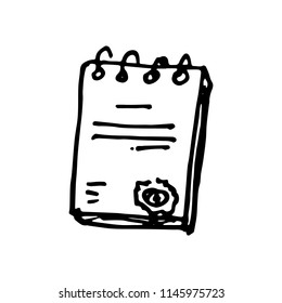 Hand Drawn document doodle. Sketch style icon. Decoration element. Isolated on white background. Flat design. Vector illustration.