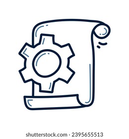 Hand drawn document with gear doodle illustration design. Document with gear doodle icon vector.