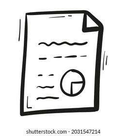 Documento dibujado a mano con gráficos e icono de información en estilo doodle aislado.