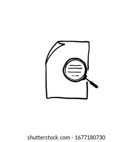 handgezeichnetes Symbol für die Dokumentenprüfung. Lineares Design-Symbol mit dünner Vektorillustration und Doodle-Stil.