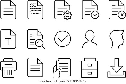 Iconos dibujados a mano de gestión de documentos y flujo de trabajo de archivos con el perfil de usuario de Aprobación y símbolos de Descarga