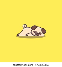 Hand Drawn Doddle Cute Kawaii Lazy and Bored Pug Dog Mascot.