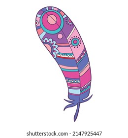 Hand drawn doddle feather isolated on white background. Bundle of love, romance and passion symbol for Valentines day. Romantic design element. Colored illustration for your design