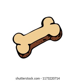 Hand drawn dog bone doodle. Color sketch pets icon. Decoration element. Isolated on white background. Vector illustration.