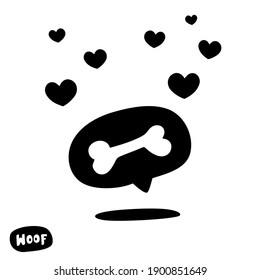 Hand drawn dog bone. Like Icon Notification Cloud Social with hearts.