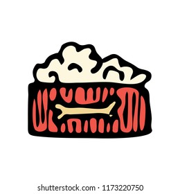 Hand drawn Dog bowl for feed doodle. Color sketch pets icon. Decoration element. Isolated on white background. Vector illustration.