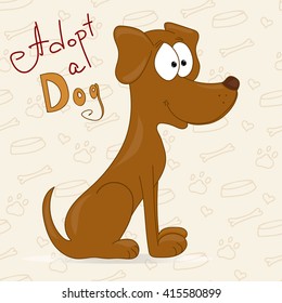 Hand drawn dog in cartoon style. Adopt a dog. Dog adoption concept. Happy dog in cartoon style. 