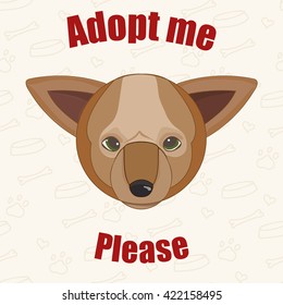 Hand drawn dog in cartoon style. Adopt a dog. Dog adoption concept. Sad dog in cartoon style.