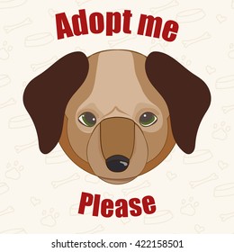 Hand drawn dog in cartoon style. Adopt a dog. Dog adoption concept. Sad dog in cartoon style.