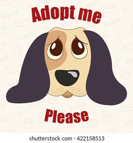 Hand drawn dog in cartoon style. Adopt a dog. Dog adoption concept. Sad dog in cartoon style.