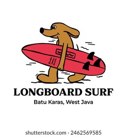 hand drawn dog character surfing illustration