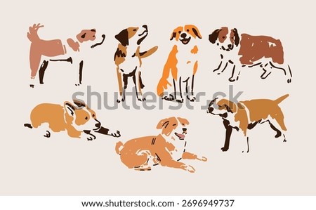 Hand Drawn Dog Collection - Cute Pet and Puppy Vector Set in Rustic Cartoon Style