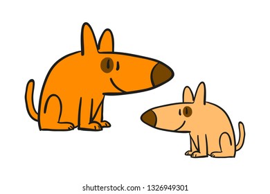 Hand drawn dog comic silhouette in different colors