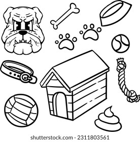hand drawn dog doodle illustration in black and white style