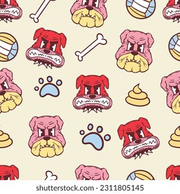hand drawn dog doodle seamless pattern in vintage style