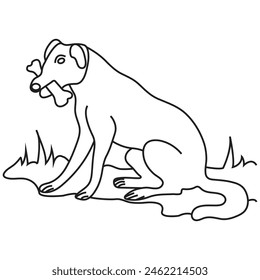 Hand drawn dog in doodle style sketch, Vector line drawing material of a Labrador Retriever walking with a woman, owner and pet. linear dog silhouette vector. dog logo icon template.