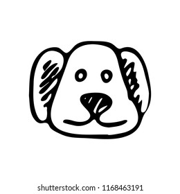 Hand drawn dog face doodle. Sketch pets icon. Decoration element. Isolated on white background. Vector illustration.