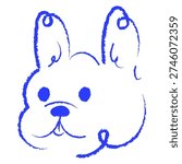 Hand drawn dog face in minimal crayon line style. Whimsical  puppy head sketch. Suitable for stickers, branding, pet design and children projects.