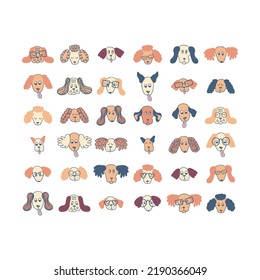 Hand drawn dog faces cartoon collection. Animalistic doodle set for T-shirt, stickers, print, poster. Simple isolated vector illustration for decor and design.


