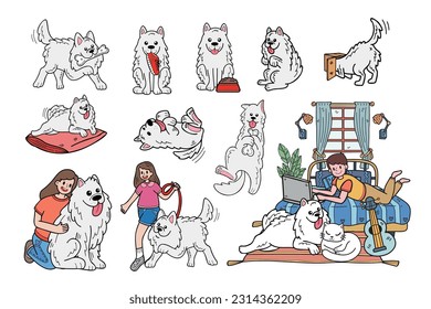 Hand Drawn dog and family collection in flat style illustration for business ideas isolated on background