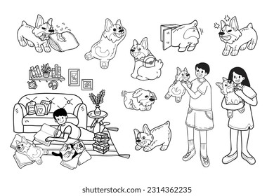 Hand Drawn dog and family collection in flat style illustration for business ideas isolated on background