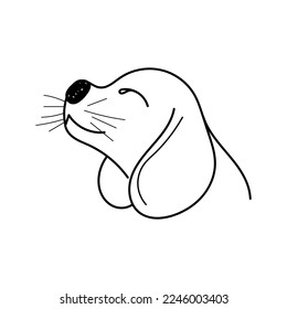 La mano dibujó la cabeza del perro sobre fondo blanco. Ilustración de animales mascotas. vector de arte de línea