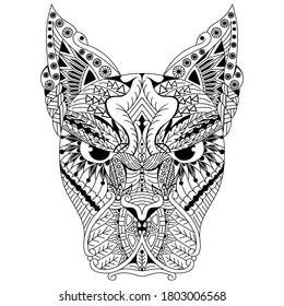 Hand drawn of dog head in zentangle style